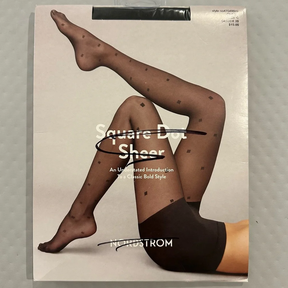 Nordstrom Square Dot Sheer Black‎ Tights Hosiery Denier 20 Elegant Polka Dot NEW